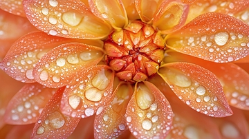 橙色大丽花花瓣上的水珠