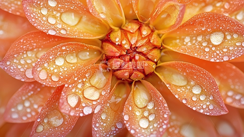 高清大图下载【趣麦麦图】橙色大丽花花瓣上的水珠