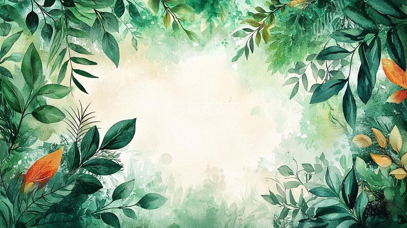 高清大图下载【趣麦麦图】水彩绿叶花卉边框