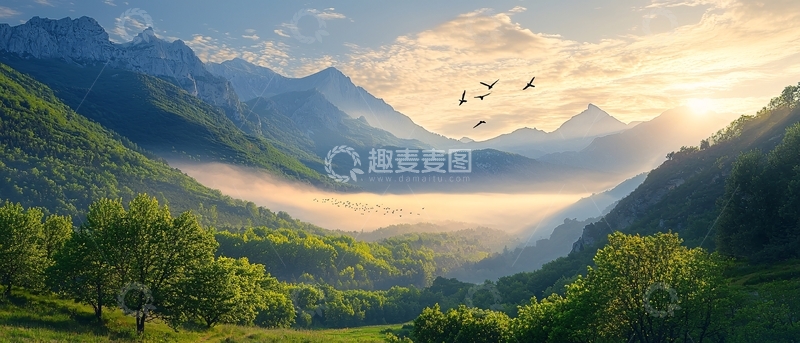 高清大图下载【趣麦麦图】山峦叠嶂的清晨景色