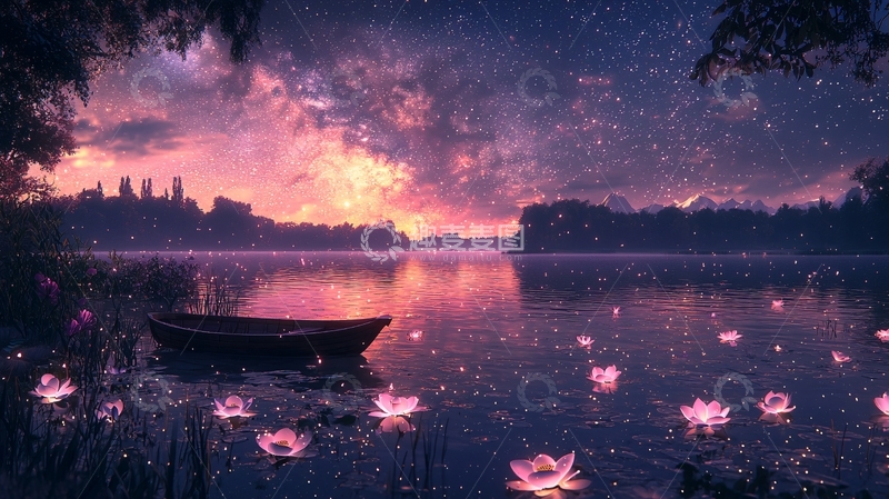 高清大图下载【趣麦麦图】星空下的宁静湖面