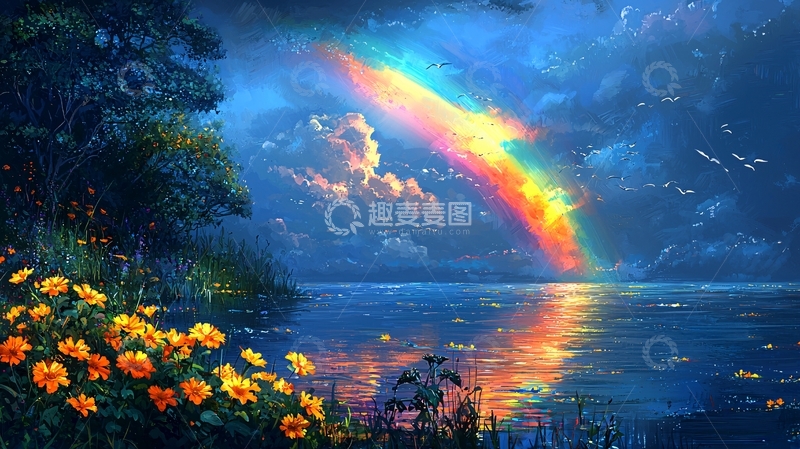 高清大图下载【趣麦麦图】梦幻彩虹夜景