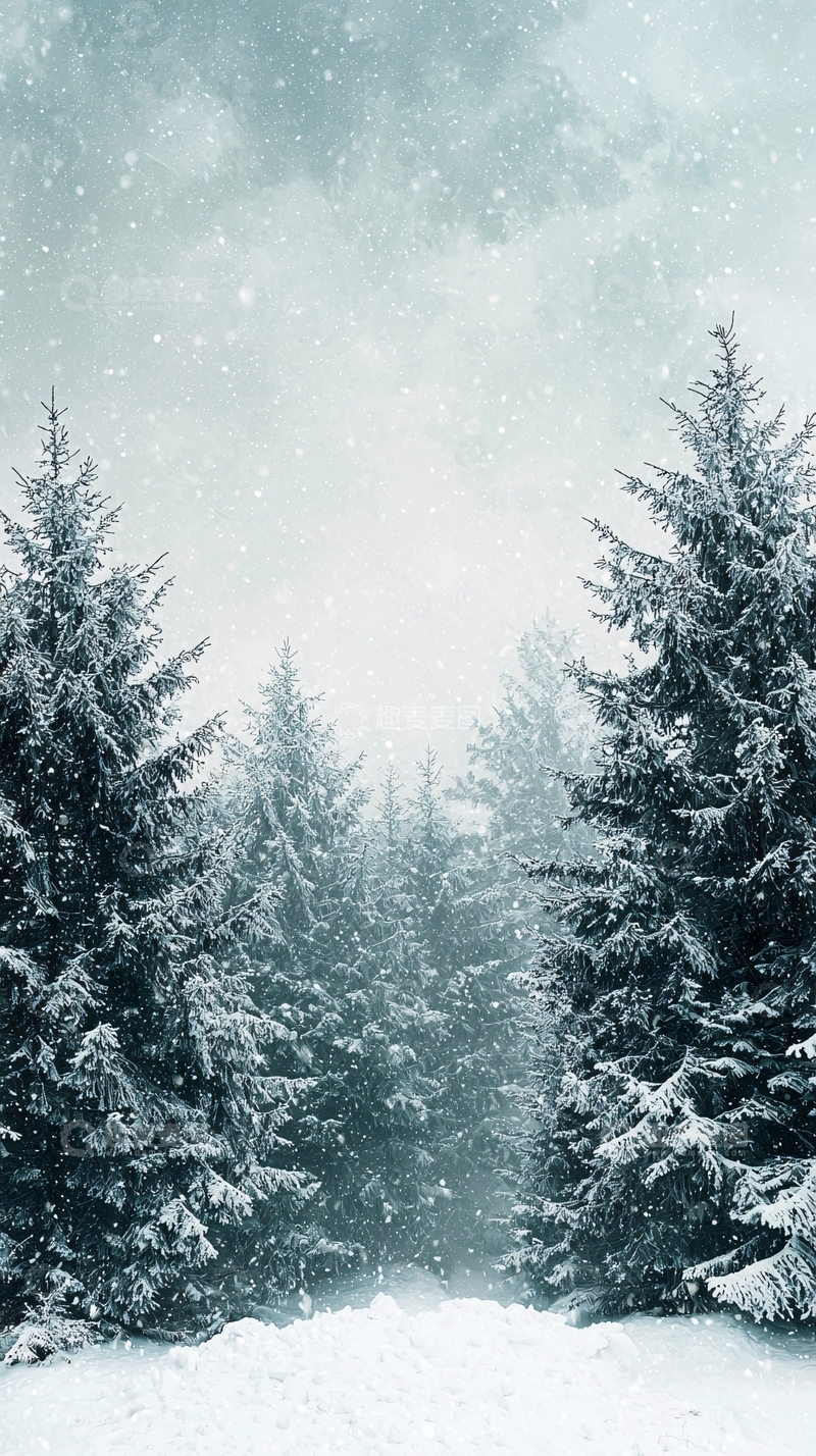 高清大图下载【趣麦麦图】雪中松树林