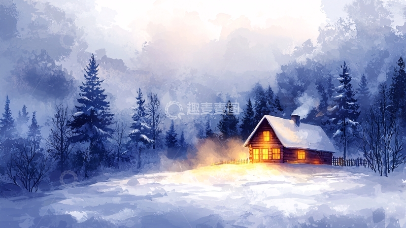 高清大图下载【趣麦麦图】冬日雪景小屋