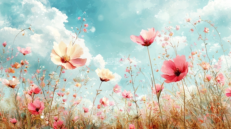 高清大图下载【趣麦麦图】蓝天白云下盛开的罂粟花