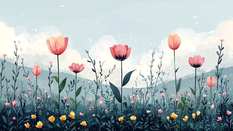 高清大图下载【趣麦麦图】清新淡雅水彩风格花田
