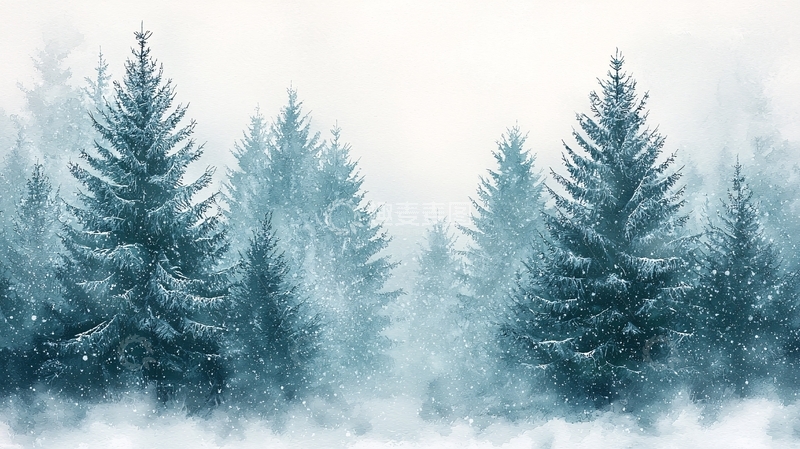 高清大图下载【趣麦麦图】冬日雪景松树林