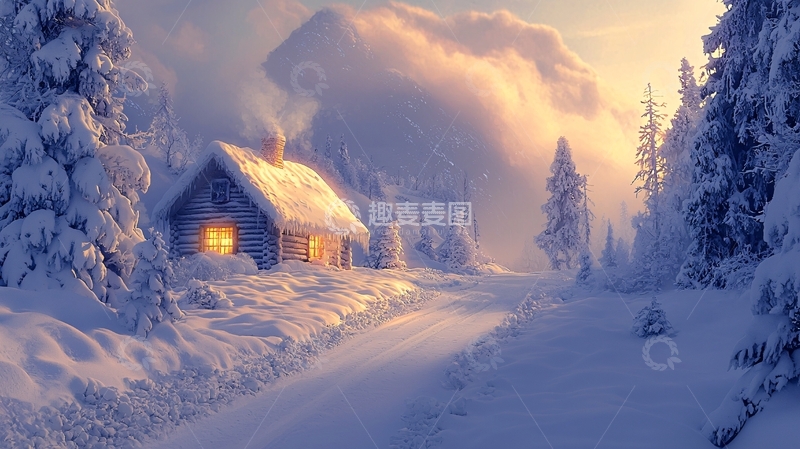 高清大图下载【趣麦麦图】冬日雪景小屋