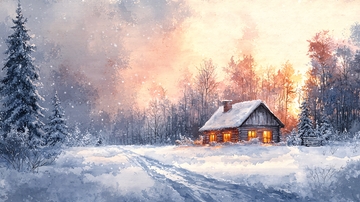 冬季雪景小屋