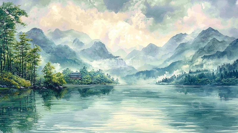 高清大图下载【趣麦麦图】水彩山水画