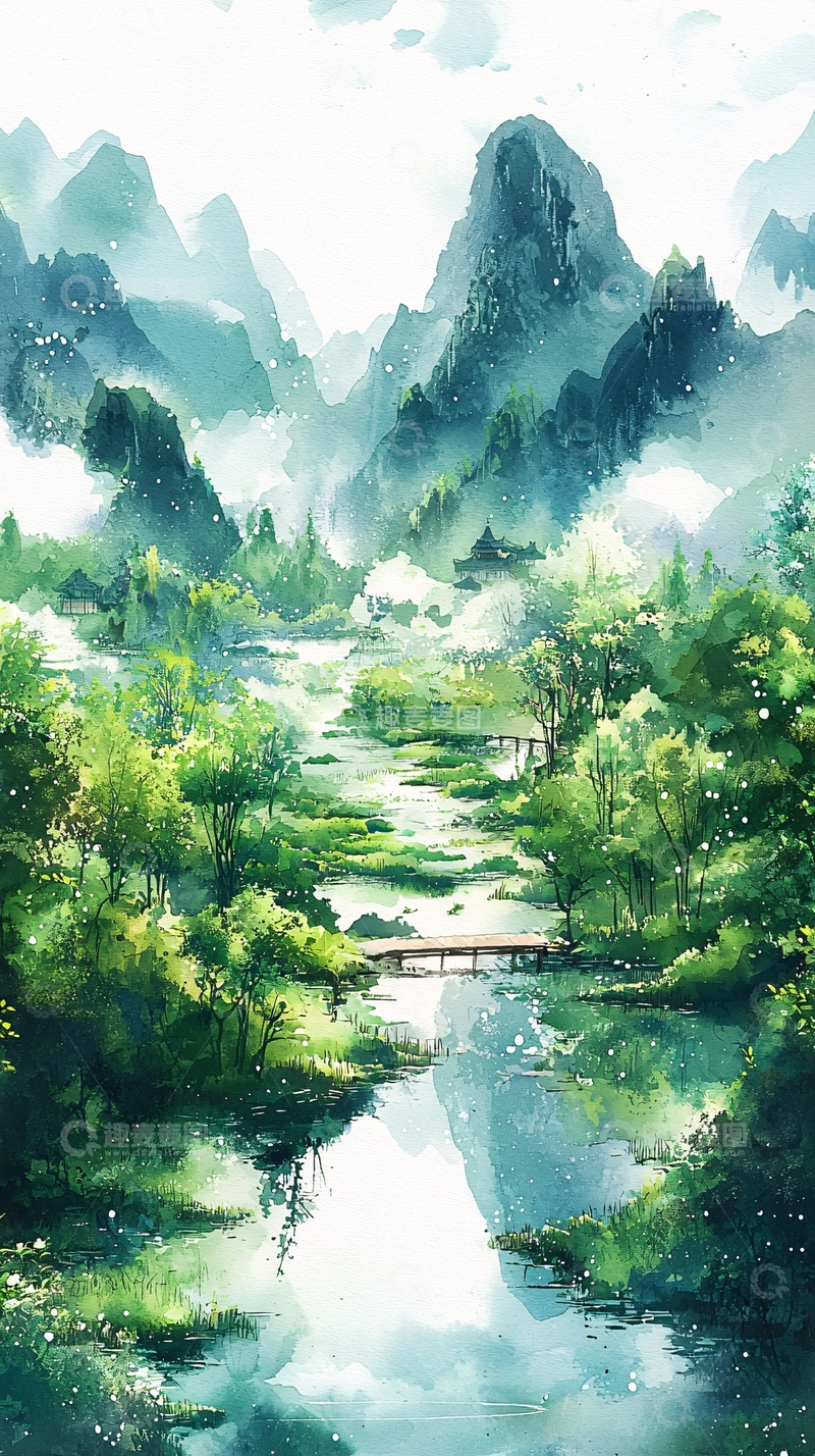 高清大图下载【趣麦麦图】水墨山水画729