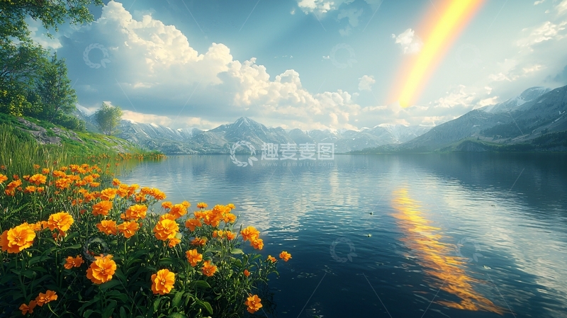 高清大图下载【趣麦麦图】梦幻湖泊彩虹山景