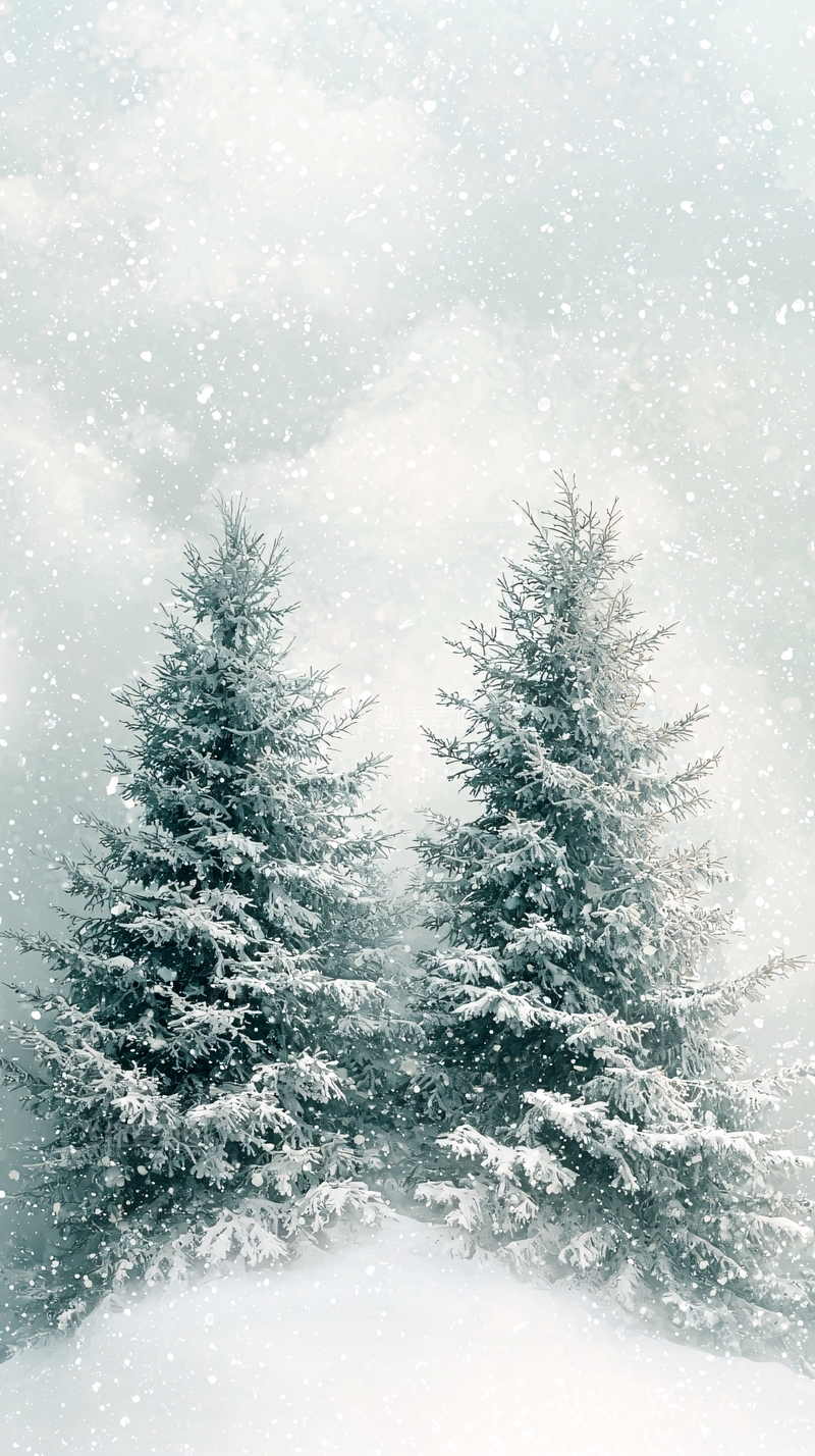 高清大图下载【趣麦麦图】雪中两棵松树