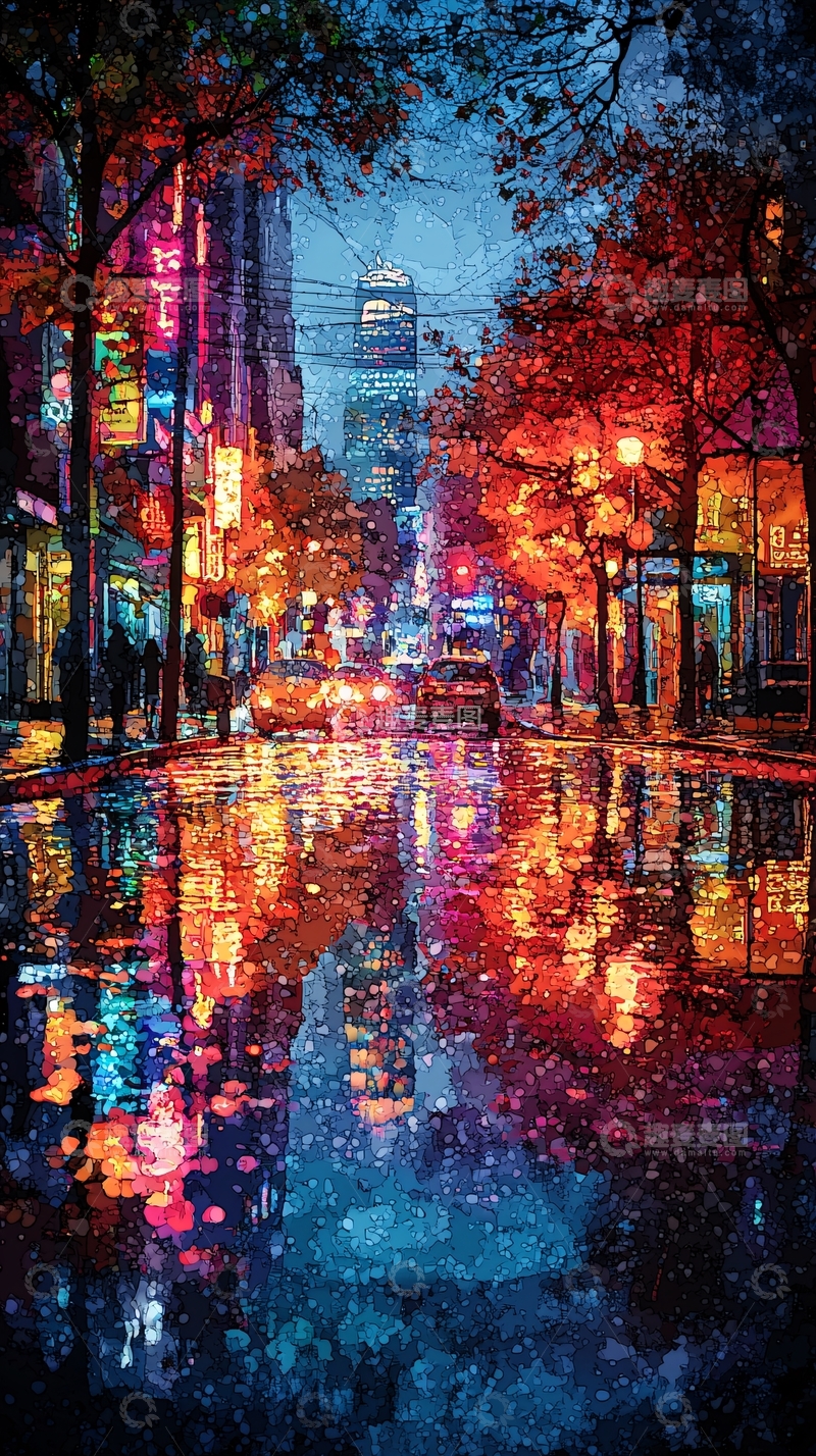 高清大图下载【趣麦麦图】雨夜城市街景