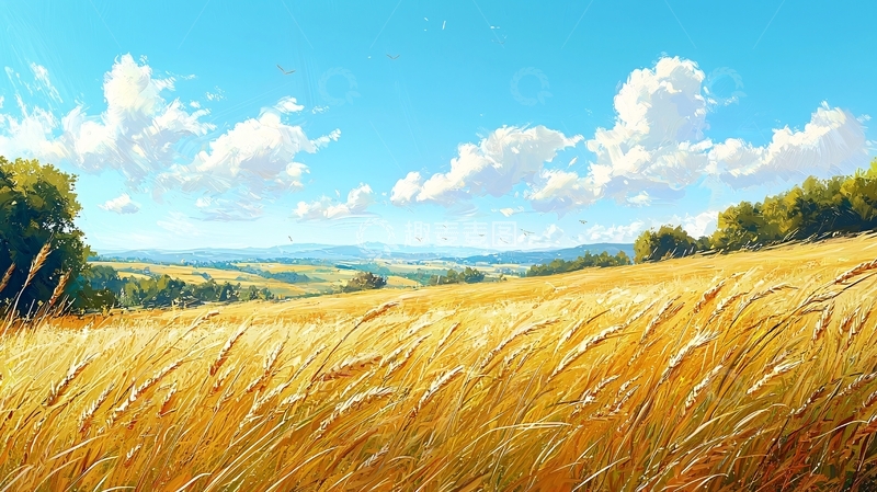 高清大图下载【趣麦麦图】金黄麦田蓝天白云