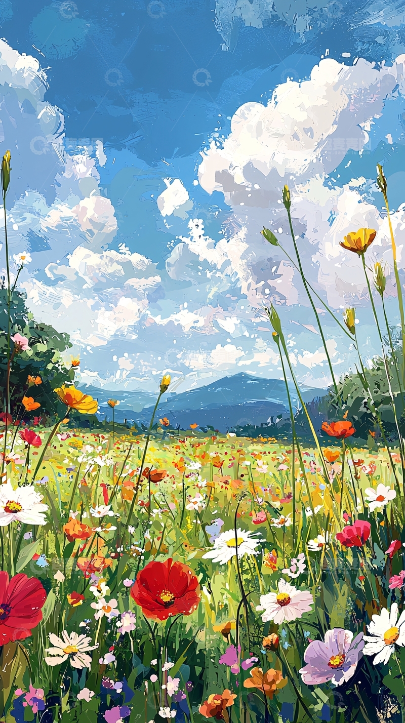 高清大图下载【趣麦麦图】阳光明媚的彩色花田