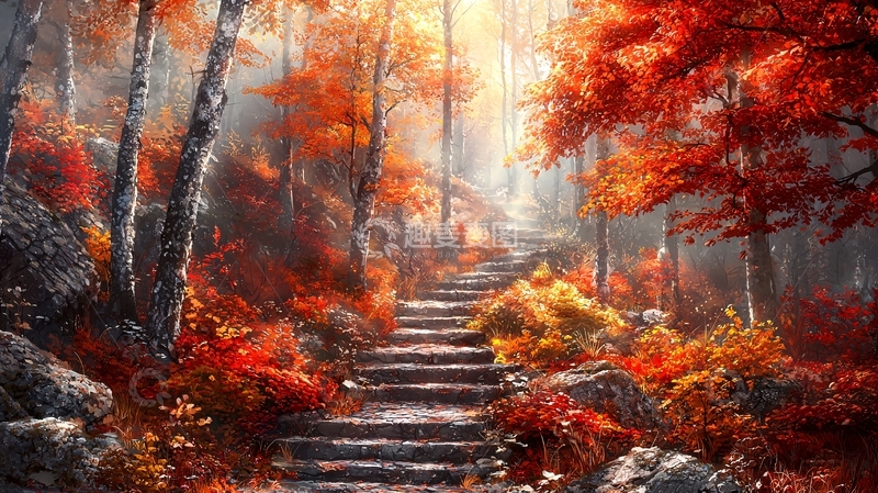 高清大图下载【趣麦麦图】秋季森林阶梯