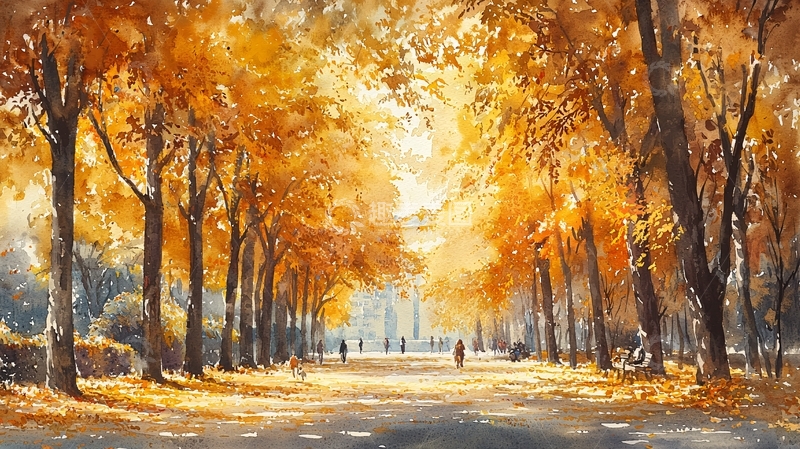 高清大图下载【趣麦麦图】秋日金色树林小路