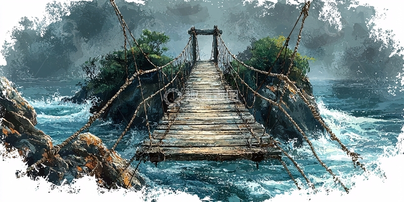 高清大图下载【趣麦麦图】险峻吊桥