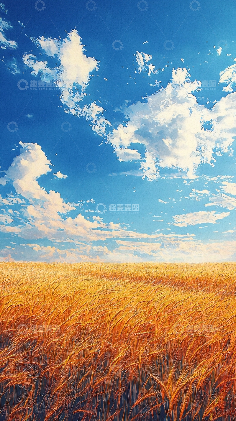 高清大图下载【趣麦麦图】金黄麦田蓝天白云