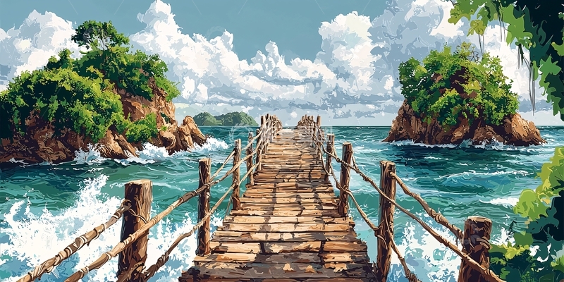 高清大图下载【趣麦麦图】木桥通向海岛