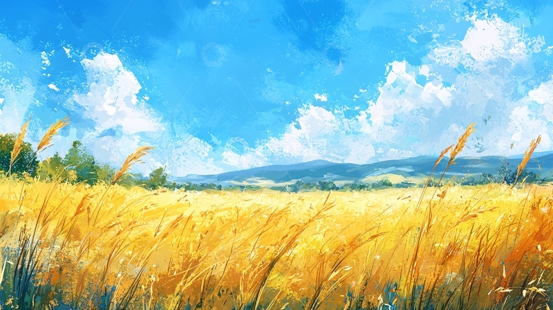 高清大图下载【趣麦麦图】金黄麦田蓝天白云