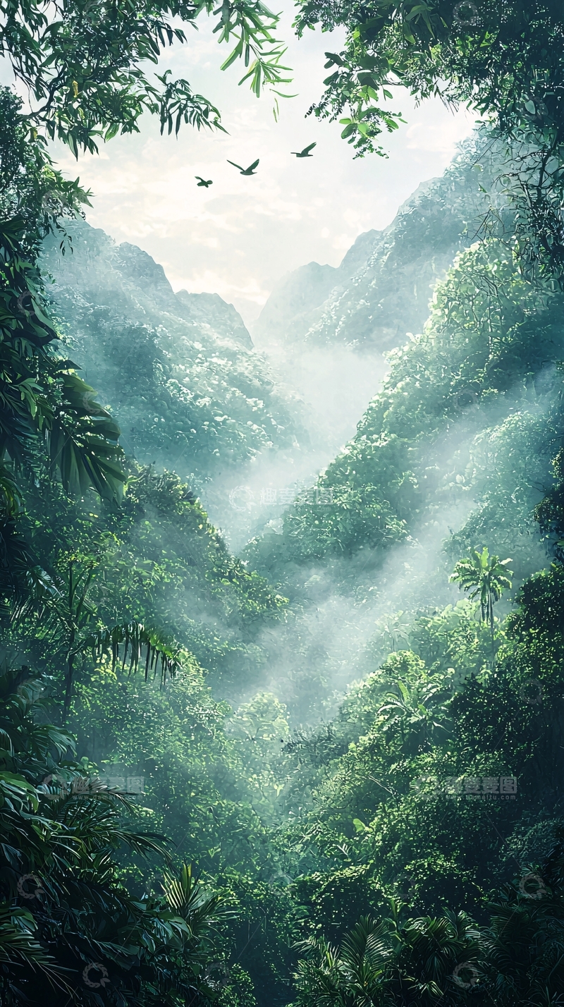 高清大图下载【趣麦麦图】雾气缭绕的热带雨林