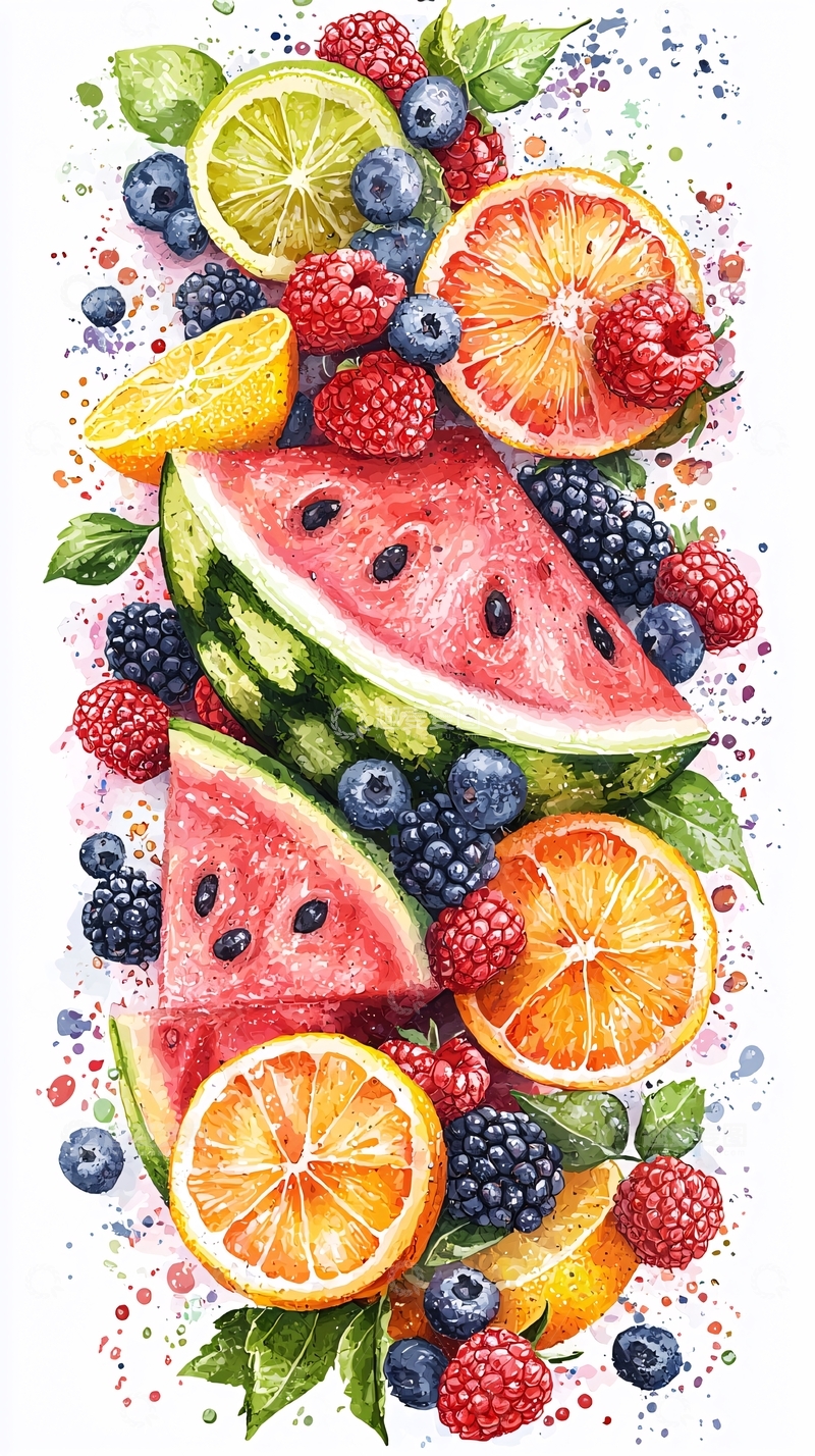 高清大图下载【趣麦麦图】水彩水果堆