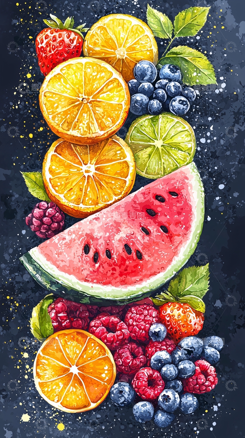 高清大图下载【趣麦麦图】水彩水果