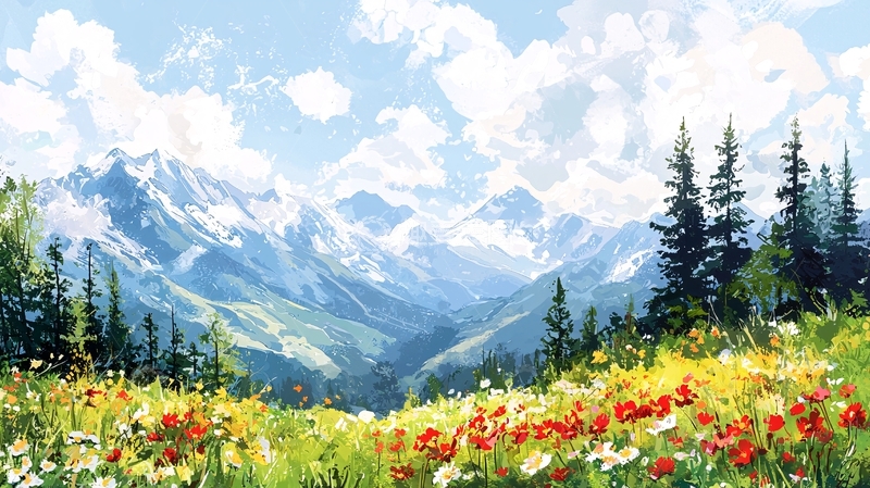 高清大图下载【趣麦麦图】雪山野花田园风光