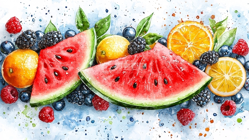 高清大图下载【趣麦麦图】水彩水果背景图