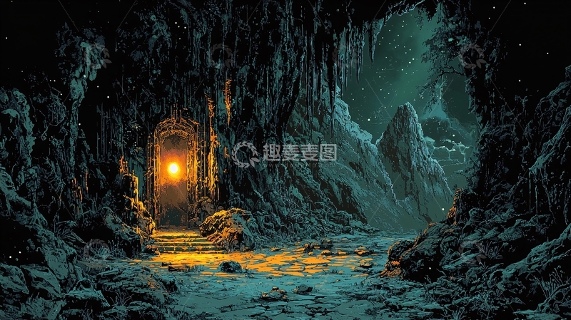 高清大图下载【趣麦麦图】黑暗山洞光亮入口