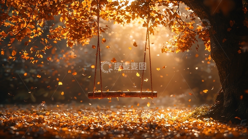 高清大图下载【趣麦麦图】秋日秋千阳光树林