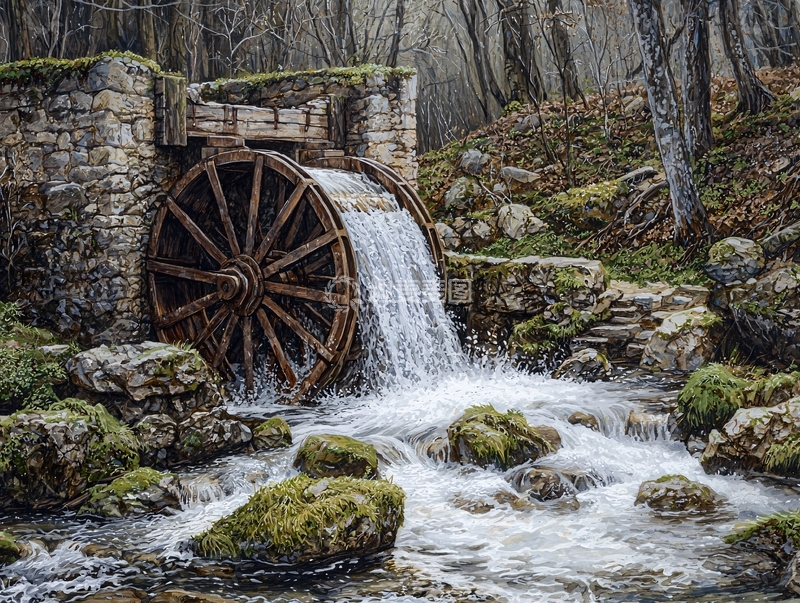 高清大图下载【趣麦麦图】森林水车