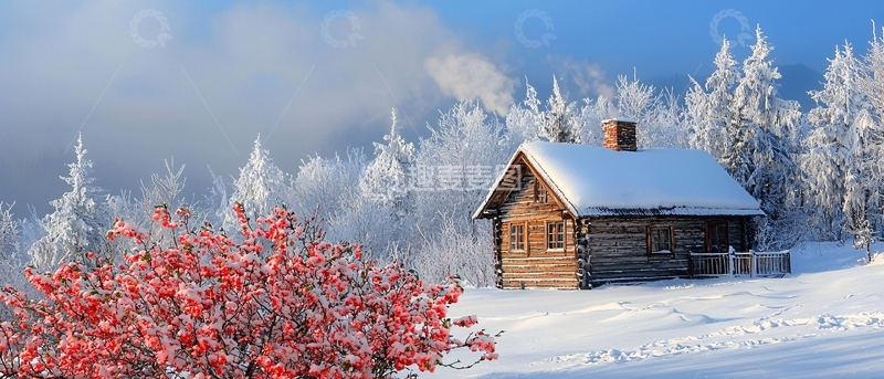 高清大图下载【趣麦麦图】冬季雪景小屋