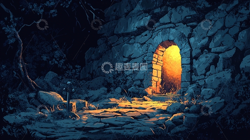 高清大图下载【趣麦麦图】黑暗石门
