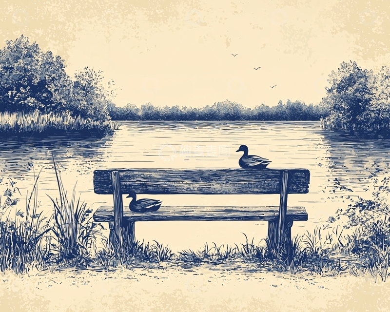 高清大图下载【趣麦麦图】湖边长椅