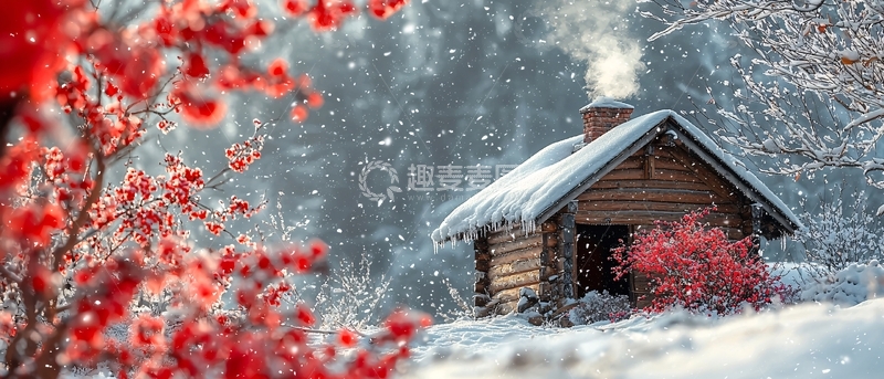 高清大图下载【趣麦麦图】雪中木屋