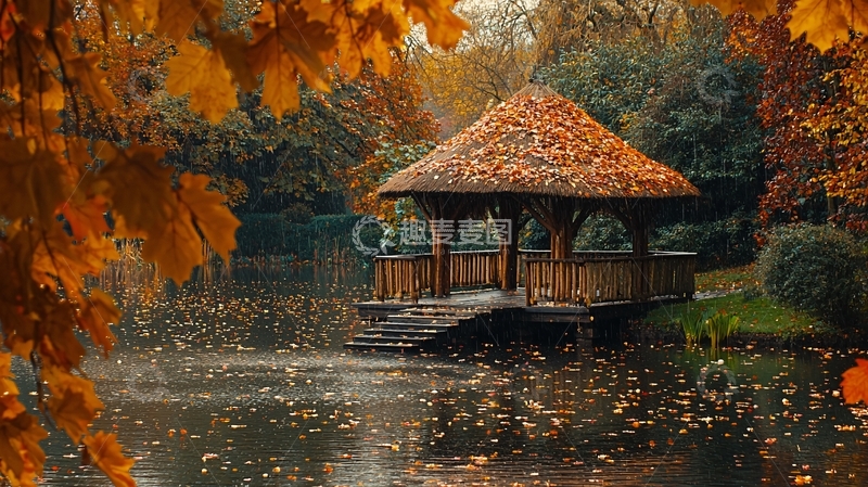 高清大图下载【趣麦麦图】秋日湖边木屋