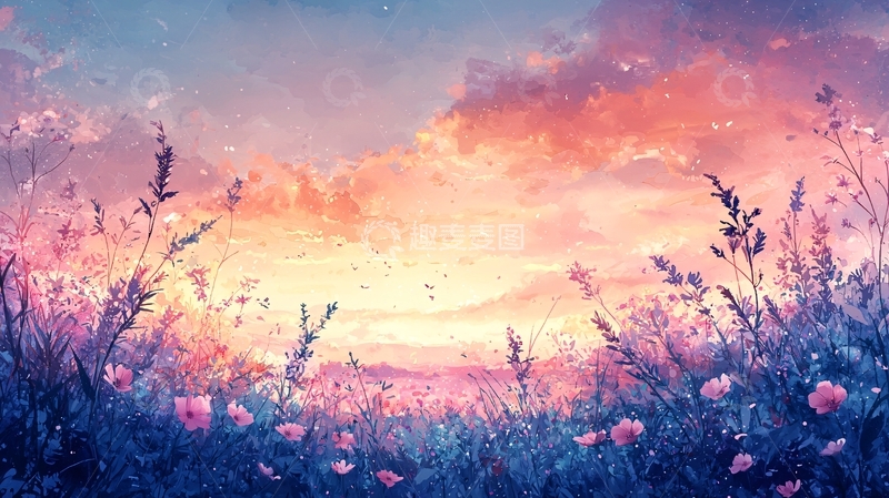 高清大图下载【趣麦麦图】梦幻唯美日落田野