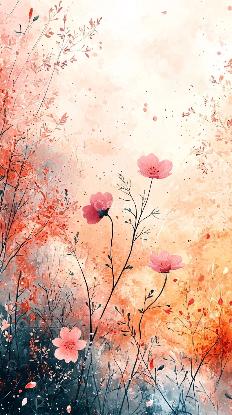 高清大图下载【趣麦麦图】粉色花朵水彩画