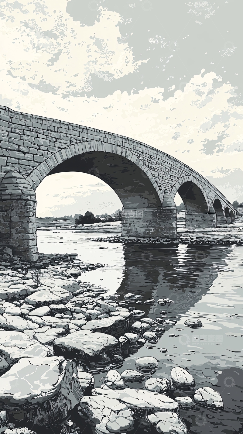 高清大图下载【趣麦麦图】黑白石桥