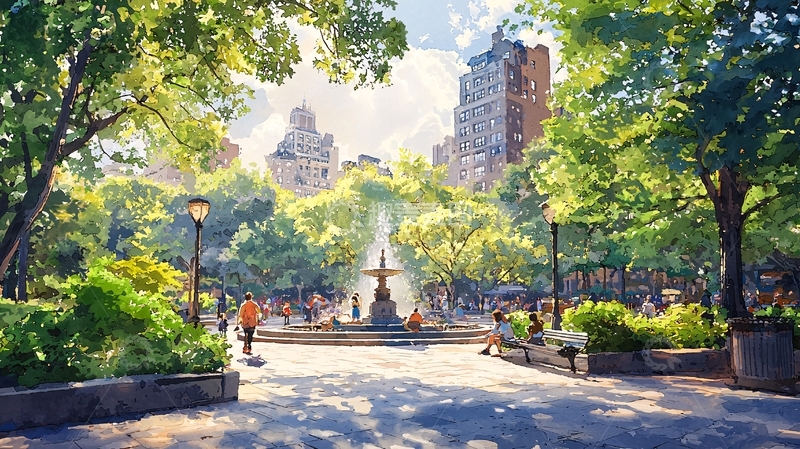 高清大图下载【趣麦麦图】阳光洒满公园绿地