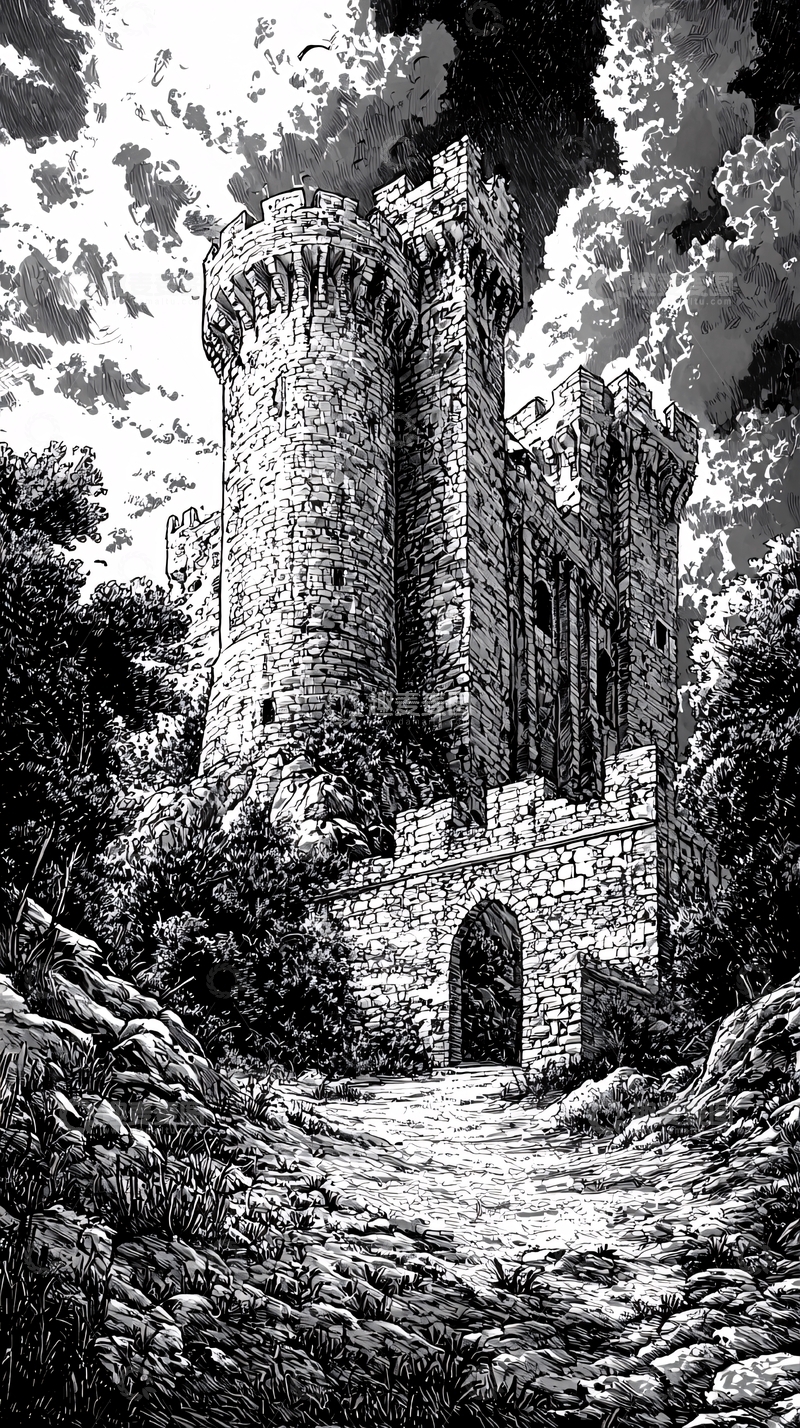 高清大图下载【趣麦麦图】黑白城堡