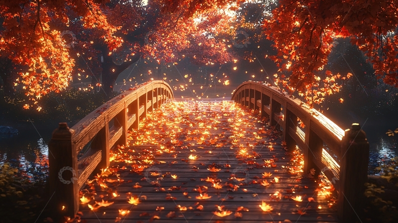 高清大图下载【趣麦麦图】秋叶覆盖的桥梁