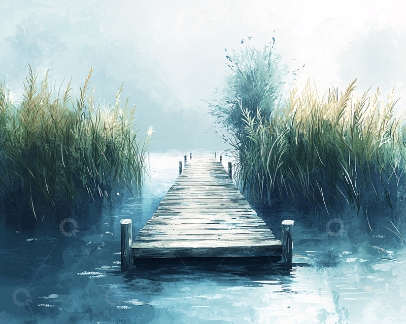 高清大图下载【趣麦麦图】雾气朦胧木栈桥