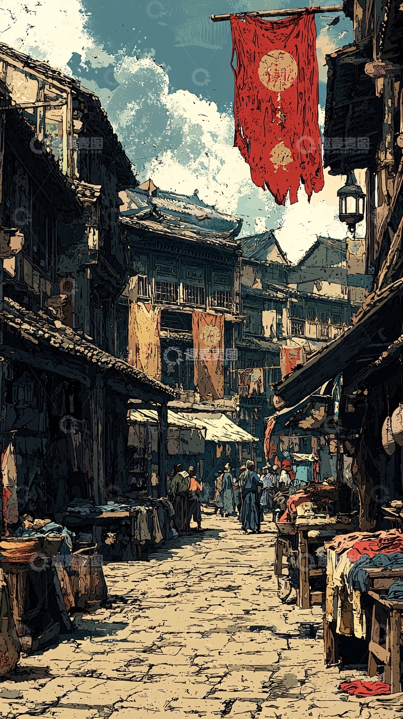 高清大图下载【趣麦麦图】古色古香的中国古代街道