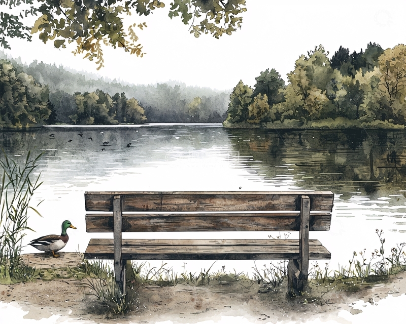 高清大图下载【趣麦麦图】湖边长椅