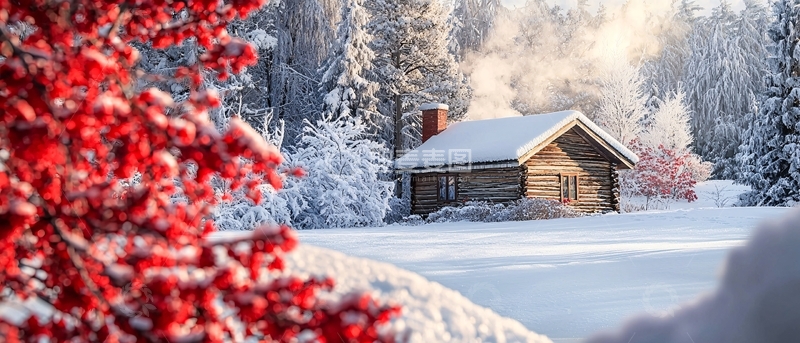 高清大图下载【趣麦麦图】冬日雪景小屋