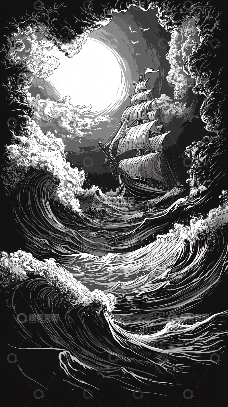 高清大图下载【趣麦麦图】暴风雨中的帆船